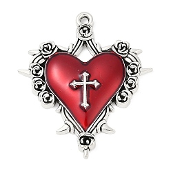 (123L) Белый крем непрозрачный блеск Подвески из эмали и сплава, стойки покрытие, без кадмия, без никеля и без свинца, сердце с крестиком, античное серебро, огнеупорный кирпич, 34x30x4 мм, отверстие : 1.6 мм