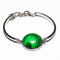 Малахит Браслет с плоскими круглыми звеньями из синтетического малахита, с изогнутой трубкой, 7-1/8 дюйм (18 см)