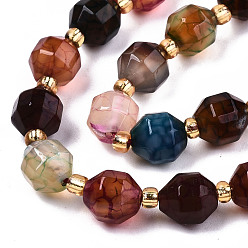 Colorful Natural Agate Beads Strands, Faceted, with Seed Beads, Dyed, Round, Colorful, 8x7.5mm, Hole: 1.2mm, Beads: 3.5x2mm, about 34pcs/strand, 15.35 inch(39cm)