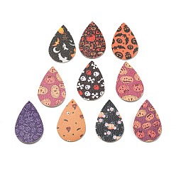 Couleur Mélangete Thème de l'Halloween, gros pendentifs en cuir pu, larme, couleur mixte, 56x37x1.5~2mm, Trou: 1.2~1.8mm