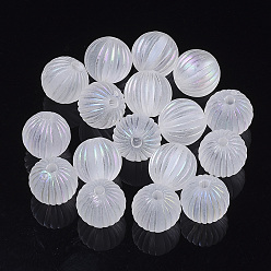 Clear Transparent Corrugated Melon Acrylic Beads, AB Color Plated, Round, Clear AB, 9.5mm, Hole: 1.8mm, about 900pcs/500g.