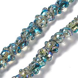 Green Plated Electroplate Glass Beads Strands, Half Plated, Bear, Green Plated, 15x12x8.5mm, Hole: 1mm, about 44pcs/strand, 25.20 inch(64cm)