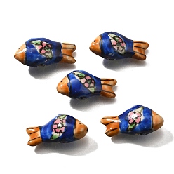 Синий Фарфоровые бусины ручной работы, раскрашенная вручную рыба, синие, 12~12.5x25.5~27x8.5~10 мм, отверстие : 1.6~1.8 мм