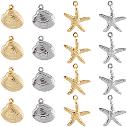 (52) Непрозрачная лаванда 64 шт. 4 стили 316 подвески из хирургической нержавеющей стали, подвеска в форме ракушки/морской звезды, разноцветные, 14~18.5x13.5~15.5x2.5~4 мм, отверстие : 1~1.2 мм, 16 шт / стиль