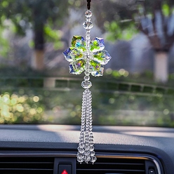 Прозрачный АВ Подвесные украшения из стеклянных листьев, кисточка для подвесного украшения на зеркало заднего вида автомобиля, ясно AB, 335 мм