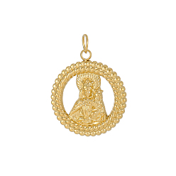 Настоящее золото 14K 304 подвески из нержавеющей стали, плоский круглый с амулетами Вирхен-дель-Кармен, ионное покрытие (ip), реальный 14 k позолоченный, 21x20 мм
