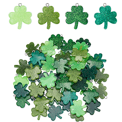 (52) Непрозрачная лаванда 56 шт 4 цвета подвески из непрозрачной смолы, клевер, с петлями из сплава платинового оттенка и блестящей пудрой., разноцветные, 28.5x25.5x6 мм, отверстие : 2 мм, 14 шт / цвет