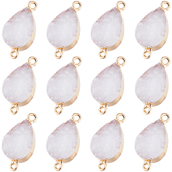 Белый 12шт. друзи кварцевый кристалл соединительные подвески, слезные ссылки, со сплавочной фурнитурой золотого цвета, белые, 28x13x5 мм, отверстие : 1.8~2 мм