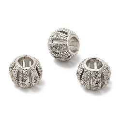 Platinum Rack Plating Brass Cubic Zirconia Beads, Cadmium Free & Lead Free, Long-Lasting Plated, Grooved Hollow Rondelle, Platinum, 8x6mm, Hole: 3.5mm