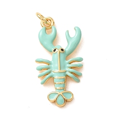 Turquoise Brass with Enamel Pendants, Lobster Charms, Rack Plating, Long-Lasting Plated, Lead Free & Cadmium Free, Real 18K Gold Plated, Turquoise, 27x13.5x3mm, Hole: 3mm
