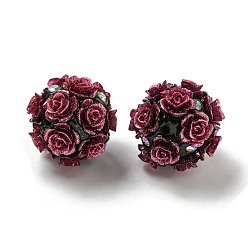 Светло-Вишневый Акриловые бусины ручной работы из полимерной глины со стразами, цветочные светящиеся бусины, светится в темноте, светло-вишневый, 20 мм, отверстие : 1.8 мм