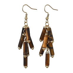 Тигровый глаз 304 серьги-подвески из нержавеющей стали, с натуральным тигровый глаз, золотые, 66.5 мм