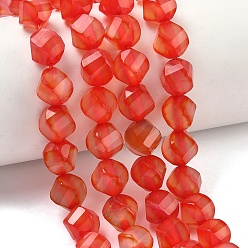 Red Agate Натуральный красный агат бисер нитей, граненые, твист, окрашенная и подогревом, 10~10.5x9.5~10.5x9.5~10.5 мм, отверстие : 1 мм, около 38~40 шт / нитка, 14.96~15.35'' (38~39 см)