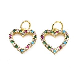 Настоящее золото 18K Латунные микро проложить кубического циркония подвески, сердце прелести, без свинца и без кадмия, долговечный, стойки покрытие, с целью перехода в кольце, реальный 18 k позолоченный, 12.5x12x2 мм, отверстие : 3.5 мм