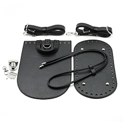 Black DIY PU Leather Knitting Crochet Bags, with Bottom, Drawstring and Shoulder Strap, for DIY Craft Shoulder Bags Accessories, Black, 0.55x0.3x0.05cm, Hole: 5mm, 12pcs/set