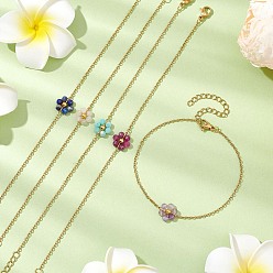 Смешанные камни Браслеты из натуральных смешанных драгоценных камней с бусинами, 304 женские браслеты-цепочки из нержавеющей стали, цветок, 7-1/8 дюйм (18 см)