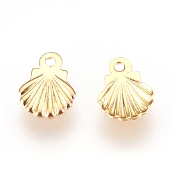 Real 24K Gold Plated 304 Stainless Steel Pendants, Shell, Real 24k Gold Plated, 7.5x5.5x0.5mm, Hole: 0.8mm