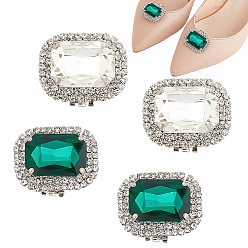 (52) Непрозрачная лаванда 4шт 2 цвета железные пряжки для обуви, прямоугольное стеклянное украшение для обуви со стразами, разноцветные, 29~31x34~35x13.5 мм, 2 шт / цвет