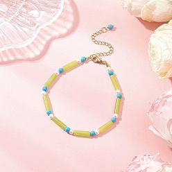 Лимонный Нефрит Браслеты из натурального лимонного нефрита и синтетической бирюзы для женщин, колонка, 8-1/8 дюйм (20.7 см)