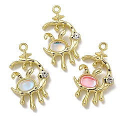 Золотой Стойки подвески обшивки сплава, со стразами и смолой, без свинца и без кадмия, луна с кроликом, золотые, 30x17.5x5 мм, отверстие : 1.8 мм