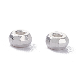 Серебро Латунные бусины, долговечный, граненые, плоско-круглые, серебряные, 3.5x2 мм, отверстие : 1.4 мм