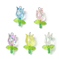 Нержавеющая Сталь Цвет Акриловые подвески, с круглыми бусинами рокайли от miyuki и 304 фурнитурой из нержавеющей стали, тюльпан, цвет нержавеющей стали, 27.5~28x17.5x12 мм, отверстие : 3.5 мм