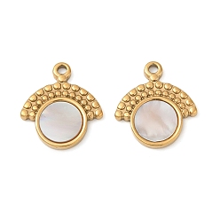 Настоящее золото 18K 304 подвески из натуральной белой ракушки из нержавеющей стали, грибные прелести, ионное покрытие (ip), реальный 18 k позолоченный, 17x15.5x2 мм, отверстие : 1.5 мм