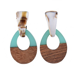 Turquoise Resin & Wood Stud Earrings, with Acrylic, 304 Stainless Steel Stud Earring Findings and Plastic Ear Nuts, Teardrop, Turquoise, 56mm, Pin: 0.7mm