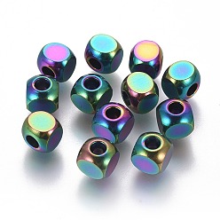 Rainbow Color Ion Plating(IP) 304 Stainless Steel Beads, Cube, Rainbow Color, 6x6x6mm, Hole: 3mm