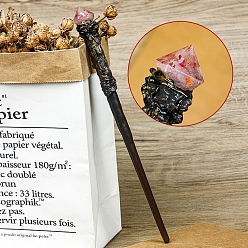 Quartz Rose Baguette magique en quartz rose naturel, baguette magique de cosplay, avec une baguette en bois, pour les sorcières et les sorciers, 320mm