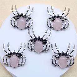 Розовый Кварц Натуральная розовая кварцевая брошь, паук, античное серебро, 36x34 мм