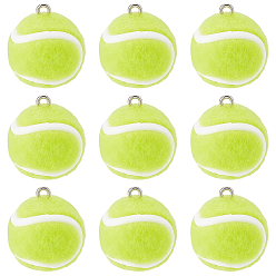 Зелено-Желтый 10шт. бархатные подвески, с железной фурнитурой, большой теннис, зеленый желтый, 23.5x20 мм, отверстие : 2 мм
