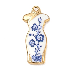 Clothes 304 Stainless Steel Enamel Pendants, Flower Pattern, Ion Plating(IP), Golden, Clothes Charms, 23x10x2.5mm, Hole: 1.3mm