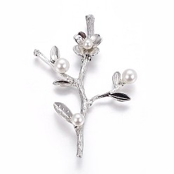 Платина Латунные кабошоны, с оболочкой жемчуг, цветок, платина, 61.5x41x8 мм