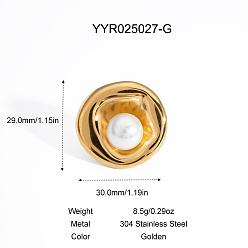 Золотой Круглые 304 манжеты из нержавеющей стали для женщин, с имитацией жемчуга, золотые, 29x30 мм