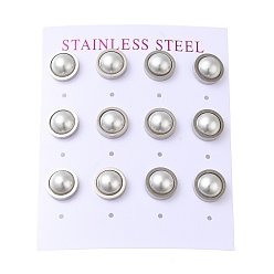 Stainless Steel Color 304 Stainless Steel Stud Earring, with Plastic Imitation Pearl, Flat Round, Stainless Steel Color, 10mm, 12pcs/set