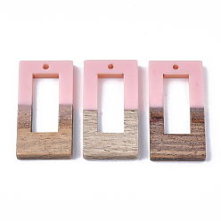 Pink Resin & Walnut Wood Pendants, Rectangle, Pink, 38x19.5x4mm, Hole: 2mm