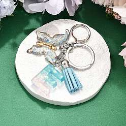 Letter E 26шт. брелок с кисточкой из прозрачной эпоксидной смолы, прозрачного акрила и искусственной замши, с кольцами для ключей из сплава, с цепочками и застежками-лобстерами, бабочка, Письмо E, 95~108 мм