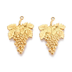 Настоящее золото 18K 304 подвески из нержавеющей стали, ионное покрытие (ip), виноградное очарование, реальный 18 k позолоченный, 31x19.9x3.2 мм, отверстие : 1.8 мм
