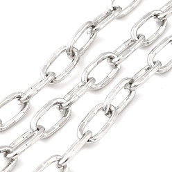 Stainless Steel Color 304 Stainless Steel Textured Oval Link Chains, Cable Chains, Soldered, with Spool, Stainless Steel Color, 12x6x1.5mm