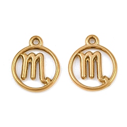 Scorpio 304 Stainless Steel Pendants, Round with Twelve Zodiac Signs Charms, Ion Plating(IP), Cut-Out, Golden, Scorpio, 19x15.5x2mm, Hole: 1.5mm