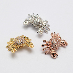 (52) Непрозрачная лаванда Латунные микро проложить класса AAA кубического циркония бусы, краб, без свинца, без никеля и без кадмия, разноцветные, 12x15.5x6 мм, отверстие : 2 мм