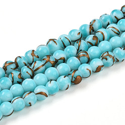 Темно-бирюзовый Выпечки нарисованных стеклянных бусин прядей, круглые, волочильных стиле, темные бирюзовый, 4~4.5 мм, отверстие : 0.8 мм, около 201~209 шт / нитка, 31.10~32.28 дюйм (79~82 см)
