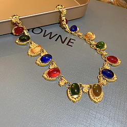 Золотой Ожерелья-чокеры в средневековом стиле из сплава и разноцветной смолы с овальными звеньями для женщин, золотые, 14.57 дюйм (37 см)