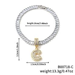 Letter C Модные латунные браслеты с подвесками из прозрачных кубических цирконий с микропаве, теннисные браслеты со стразами для женщин, буквы, буква С, 7-1/2 дюйм (19 см)