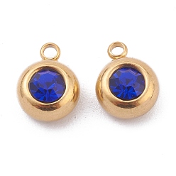 Сапфир 201 из нержавеющей стали амулеты горный хрусталь, очарование камня, плоско-круглые, золотые, сапфир, 12x9x5 мм, отверстие : 1.8 мм
