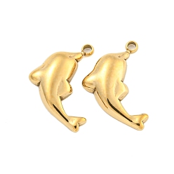 Настоящее золото 14K 304 прелести нержавеющей стали, прелести дельфинов, реальный 14 k позолоченный, 14x9x3 мм, отверстие : 1.2 мм