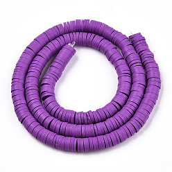 Dark Violet Handmade Polymer Clay Bead Strands, Heishi Beads, Disc/Flat Round, Dark Violet, 6x0.5~1mm, Hole: 2mm, about 320~447pcs/strand, 15.74 inch~16.92 inch