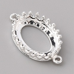 Plata Conector de cabujón de latón abierto, oval, plata, Bandeja: 14x10 mm, 20.5x12x4 mm, agujero: 1 mm