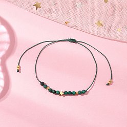 Малахит Натуральные круглые бусины малахита плетеные браслеты из бисера для женщин, с регулируемой плетеной нейлоновой нитью и стеклянными бусинами, граненые, внутренний диаметр: 3 дюйм (7.6 см)